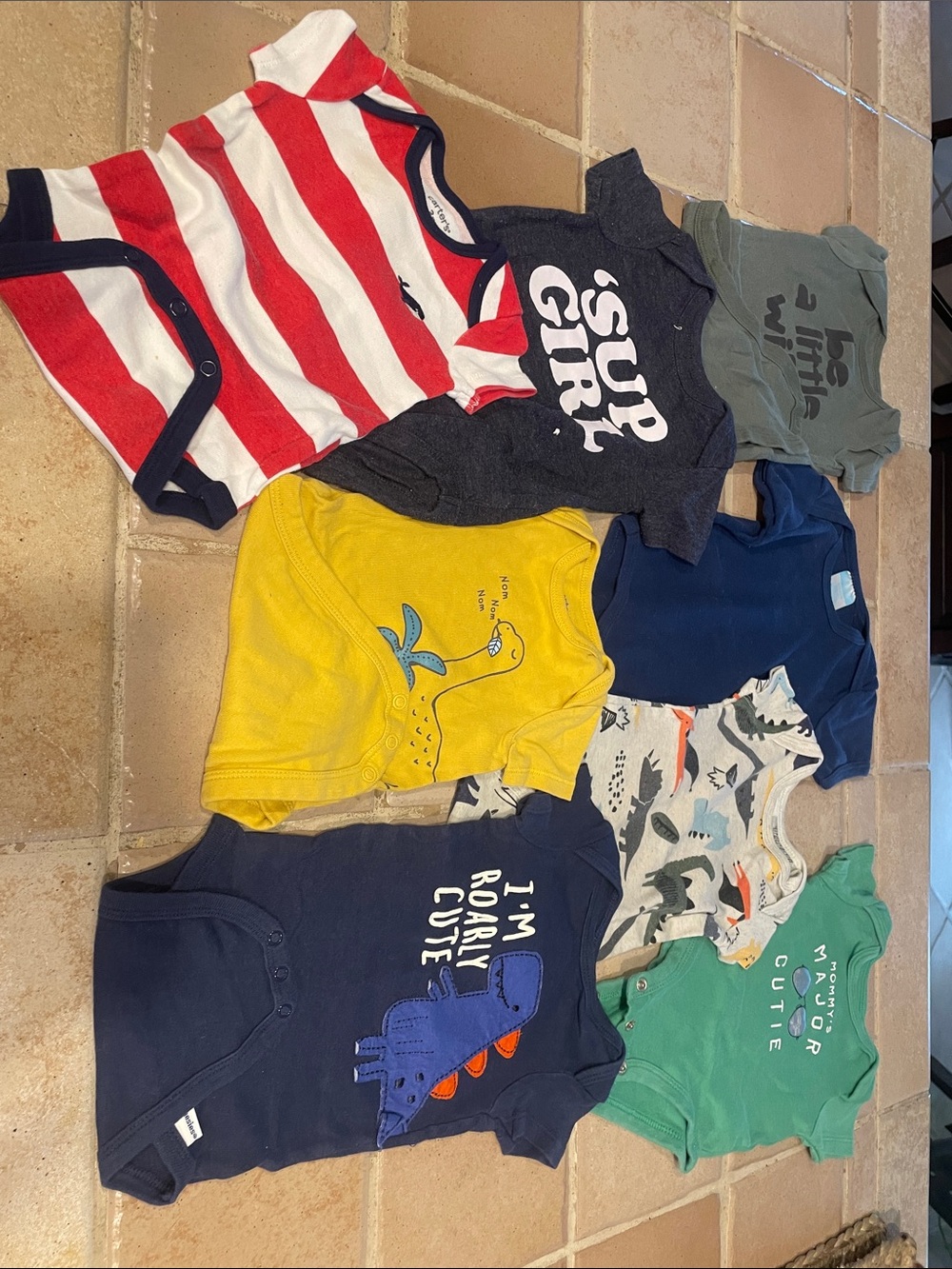 8 Carter's Baby Bodysuit Bundle with Dino & Graphic Prints